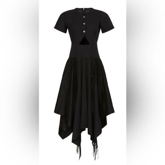 RTR Bibhu Mohapatra CollectiveCutout Fringe HIGH LOW Dress Sz 12 Black - Picture 3 of 9